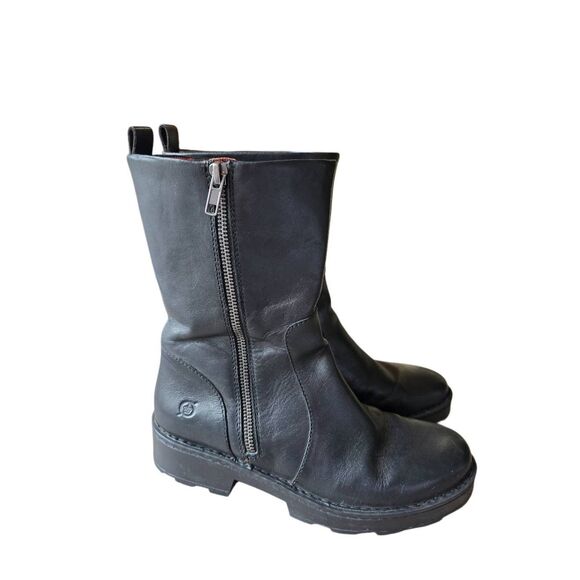 Born Leather Boots Size 7.5 Black Side Zip Heeled Platform Boot - Picture 2 of 7
